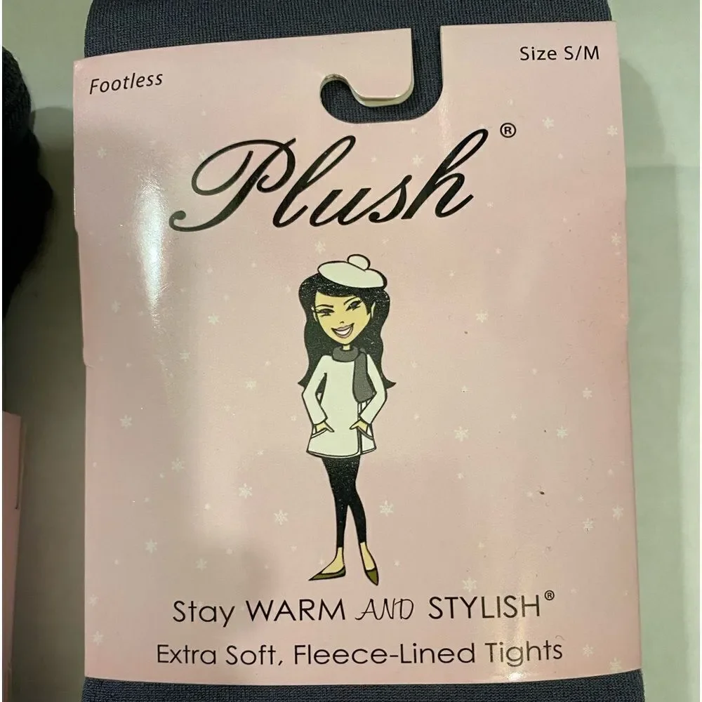 NWT Plush Extra Soft Fleece Lined Footless Gray Tights Sizes S/M Fall Layering